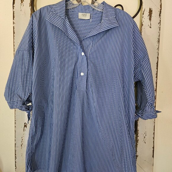 INAE Collection Women`s Striped Button down Short Sleeve Shirt Top - Picture 1 of 5